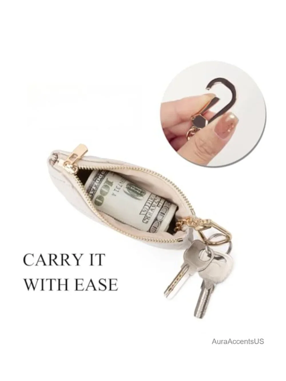 Quilted Faux Leather Coin Purse with Keychain Small Pouch Card Holder